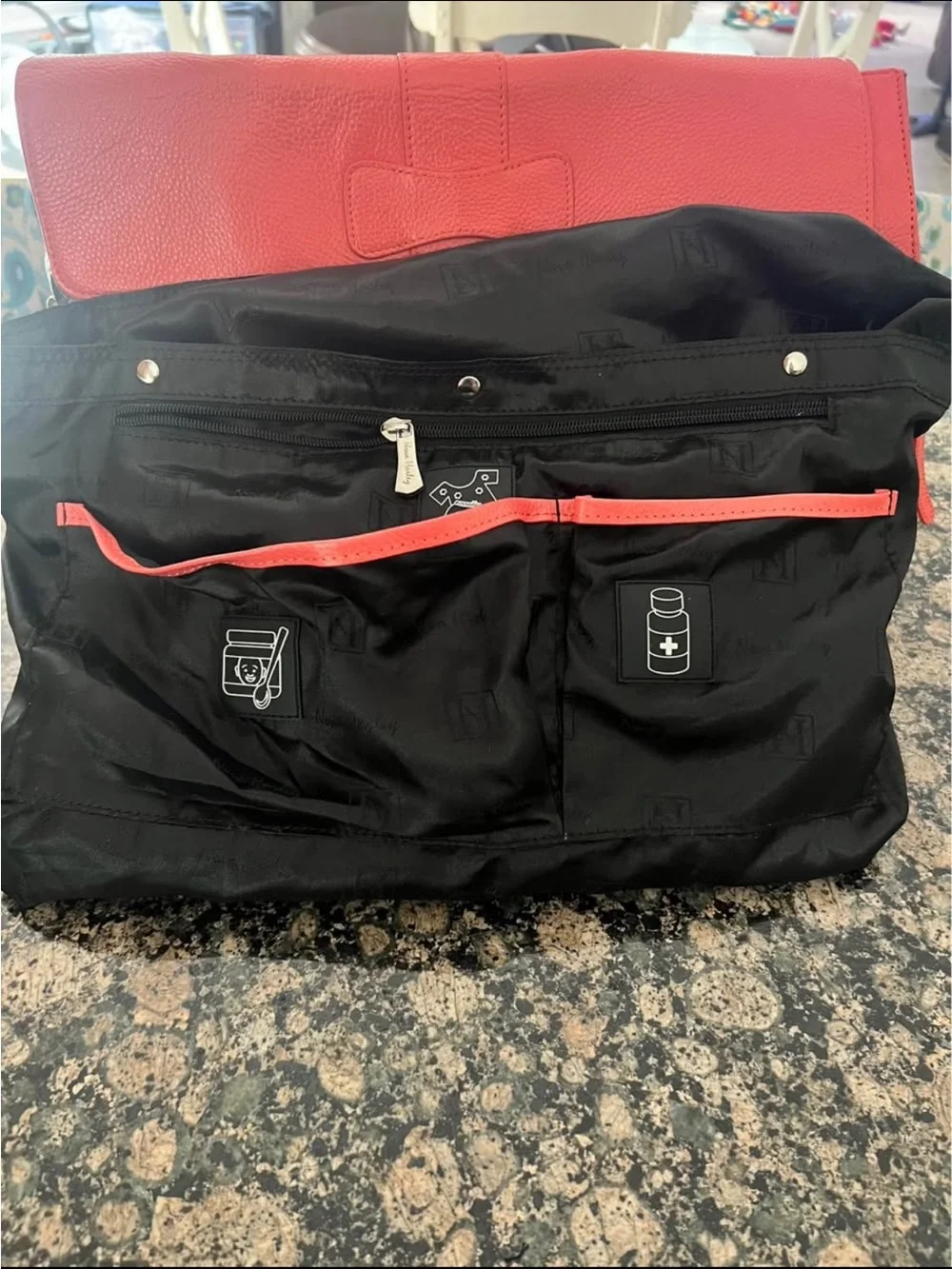 Structured Coral Leather Baby Bag with Silver Turn-Lock